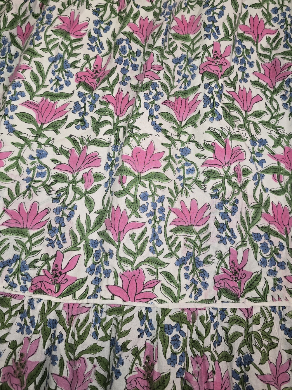 ​Sue Sartor Hand Block Print Flounce Dress Floral Palm Beach - Picture 6 of 6